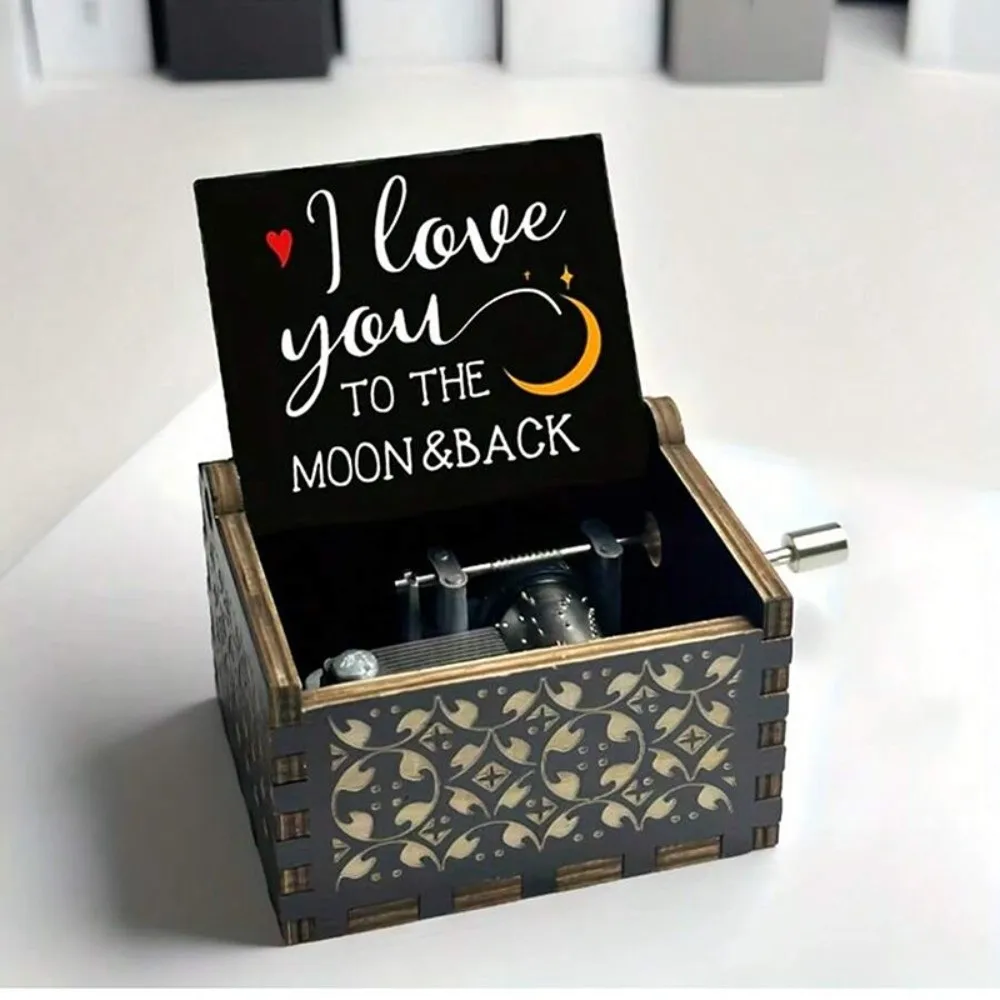 New Star Wooden Music Box Happy Birthday Classical Carved Musical Box Blue Hand Crank Light Luxury Music Gifts Birthday Gifts