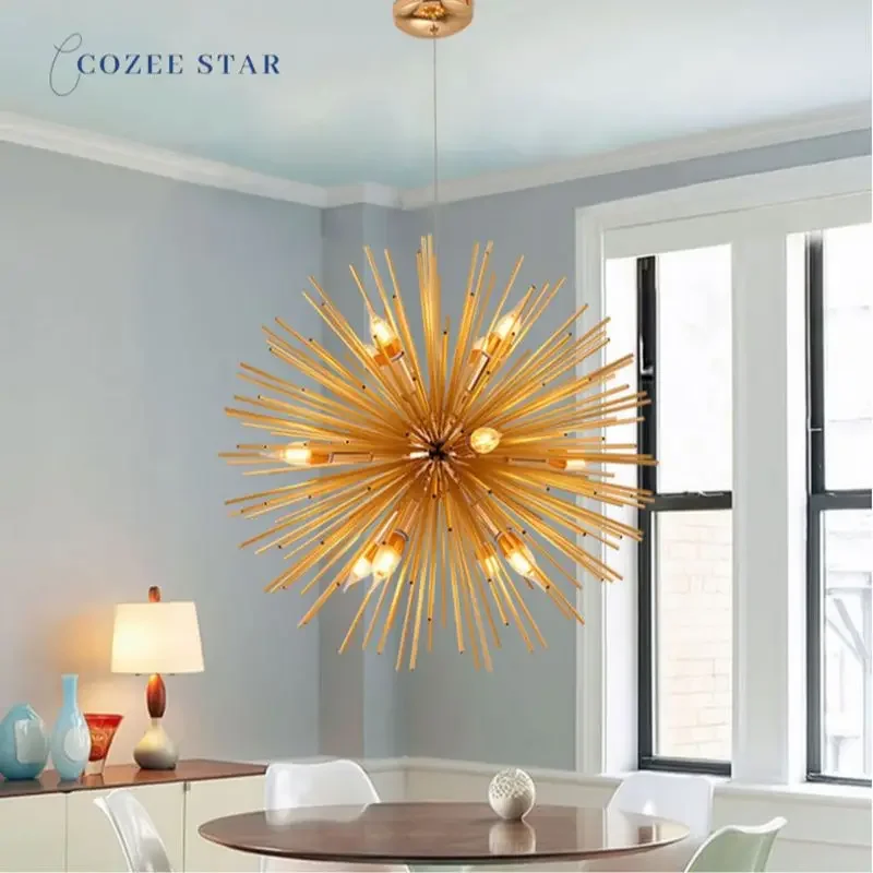 

Nordic LED Chandeliers Lighting Luxury Round Dandelion Metal Gold Pendant Hanging Lamps Bedroom Living Room Lights Lustre Decor