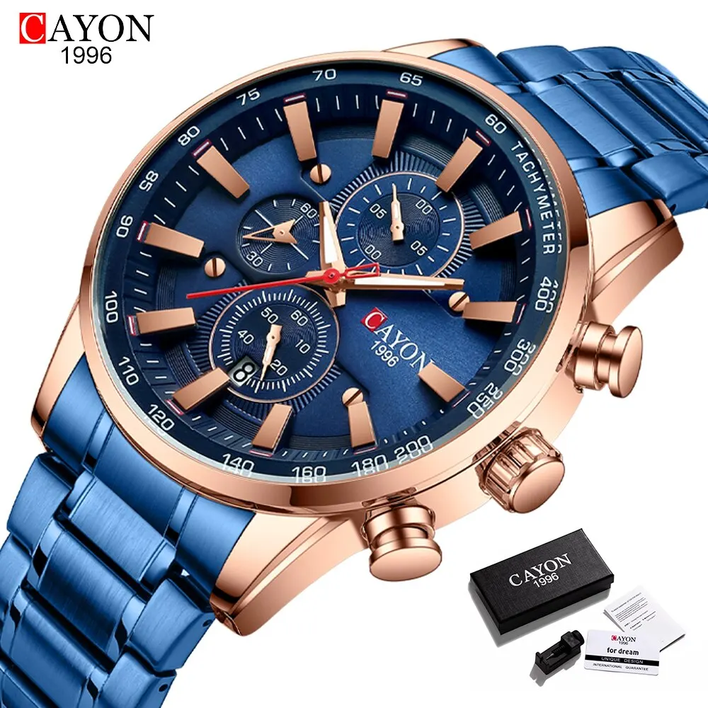 CAYON orologio da uomo Top Brand Luxury Sports Quartz orologi da uomo Full Steel cronografo impermeabile orologio da polso da uomo Relogio Masculino