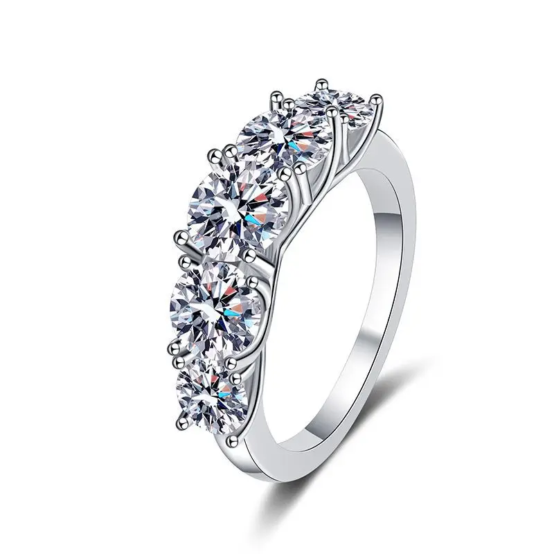 

European American Women's S925 Sterling Silver 3.6 Carat D-Color Moissanang Diamond Ring