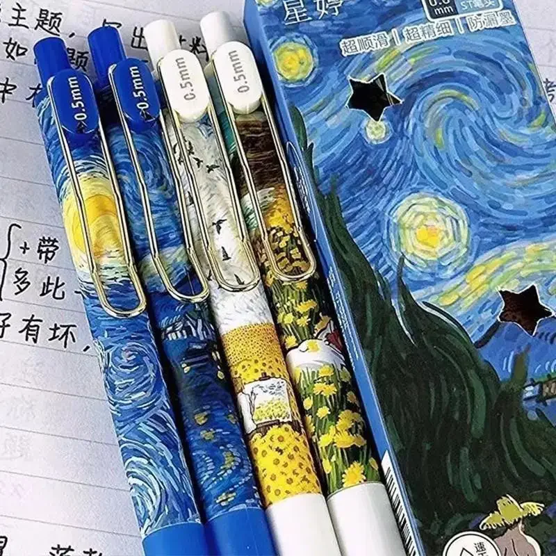 

4Pcs Creative Vintage Oil Painting 0.5mm Gel Pens Set Large Capacity Quick-Drying Black Ink Pen Fashion Office Signature Pen
