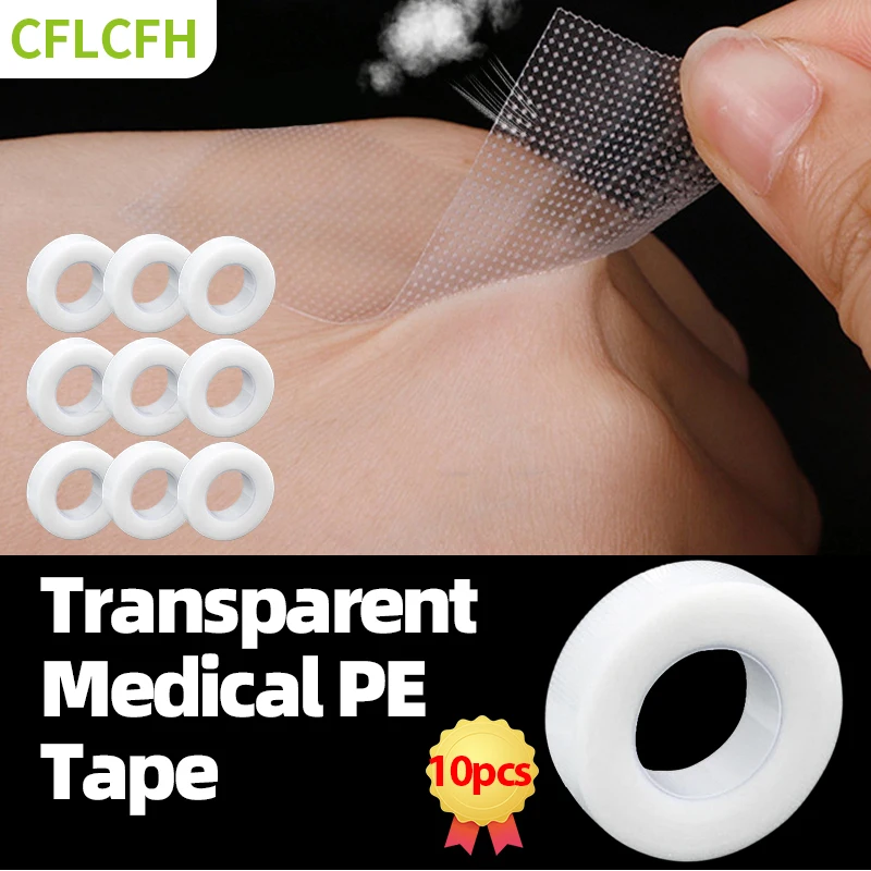 10PCS 1.25CM*9M Breathable Grid Transparent Tape Curved Healing Patches Wound Strips PE Dressing Adhesive Plasters Bandages