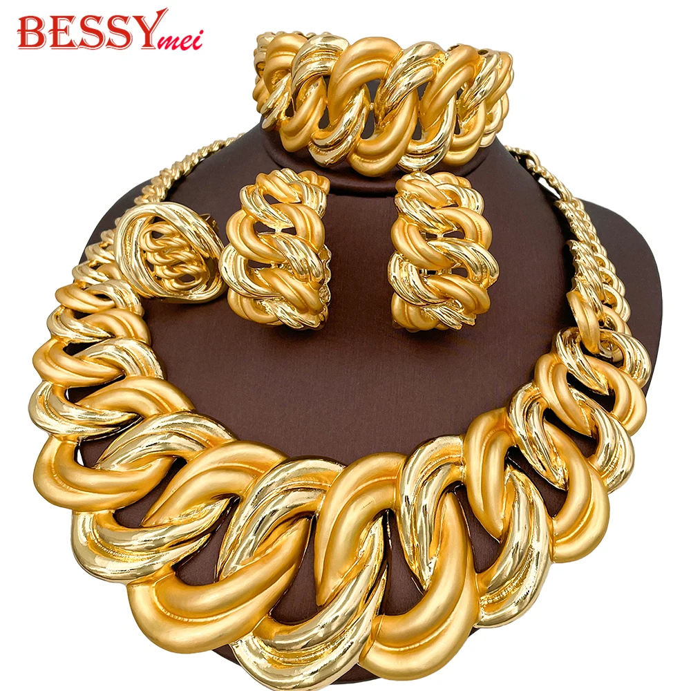 BESSYmei Dubai Big Chunky Twist Link Jewelry Set Two Tone Design African Women Bridal Wedding Statement Jewellery Set 2026 New