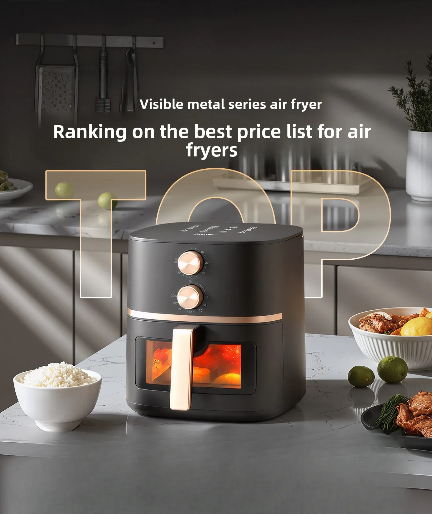 Official Household Visible Air Fryer, 5.3L Large Capacity Electric Air Fryer Cooking Machine