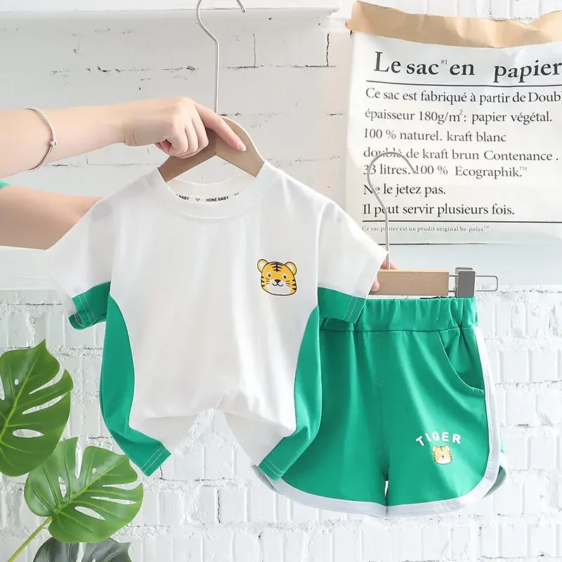 Children Cotton Out Clothes Summer Kids Boys Cartoon Dinosaur T Shirt Shorts 2Pcs/Set Infant Kids Fashion Toddler Tracksuits