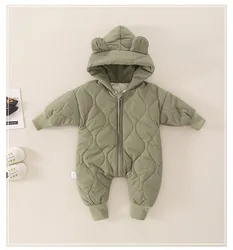 0-3 Y Winter Baby Clothes Toddler Boys Fur Lining Warm Rompers Cartoon Bear Hooded Jumpsuits for Toddler Girls Babe Outwear