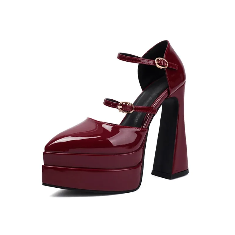 

Новые босоножки на высоком каблуке с пряжкой черного вина и красного цвета 13,5 см, европейско-американская мода, для поездок на работу, для покупок, банкета, свадьбы, размер 34-43