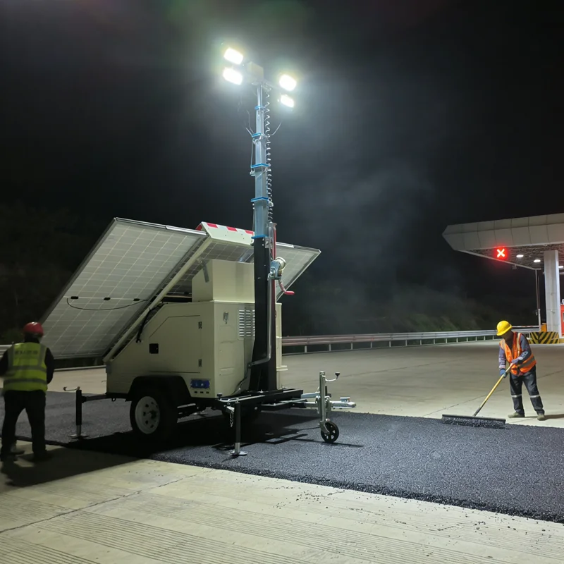 DC AC Solar Power Supply Portable LED Mobile Flood Light Tower 5M 7M 9M Hand Push/Trailer CE EURO5 Certified Light Tower
