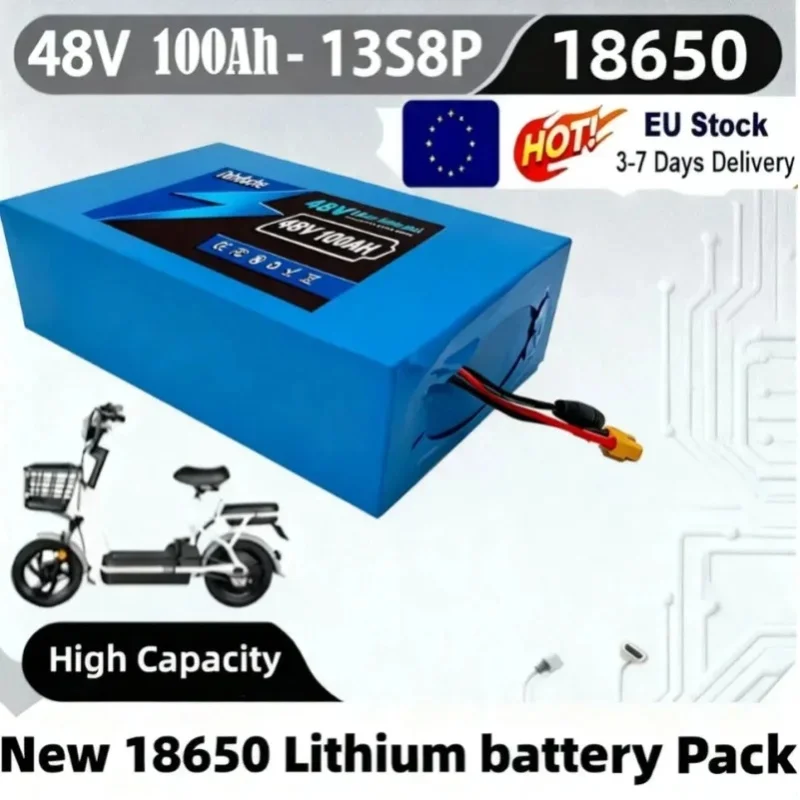 18650 Lithium-Batteriepack 13S8P 48V 🗜️ 100000mAh 100Ah Große Kapazität Geeignet für 48V 250-1500W Eingebautes BMS+54.6V2A 📼 Ladegerät