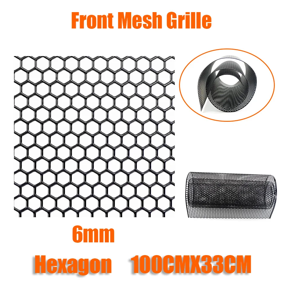 100cmx33cm Aluminum Grille Mesh Grill Cover Car Bumper Fender Hood Vent Grille Net Grid Ventilation Grille 6mm Hole Hexagon DIY