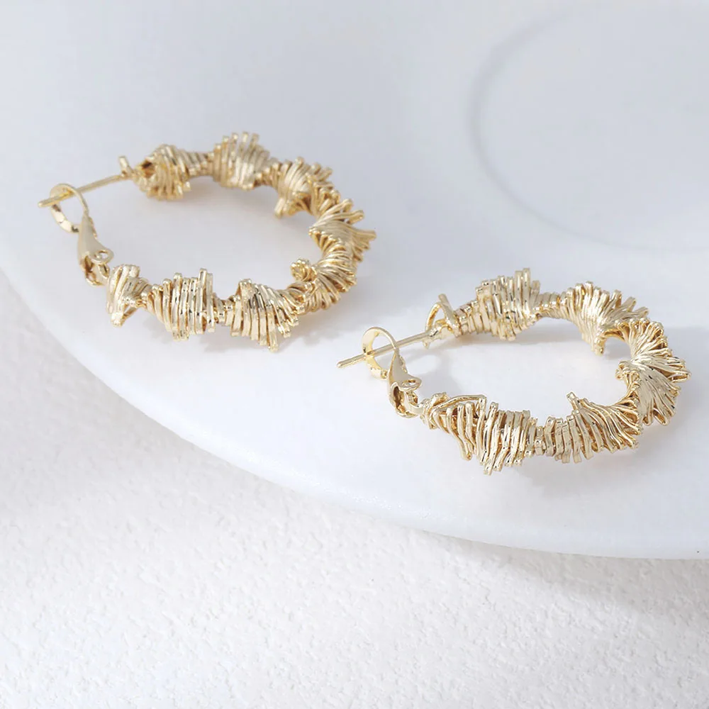 4PCS Dainty Twisted Design Ear Studs for Jewelry Making Earrings DIY Brass 14k Gold Plated Accessories 32mm