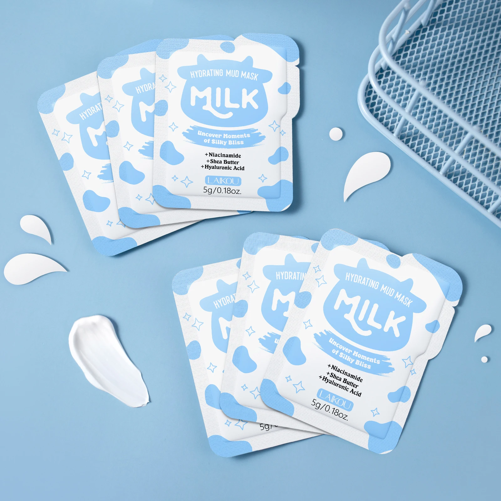LAIKOU Milch-Hautpflegeset 7-teilig Schlafmaske Serum Handcreme Schlamm-Maske Tuchmaske Augen-Lippen-Maske Tiefenwirksame Feuchtigkeitspflege – Detail 8