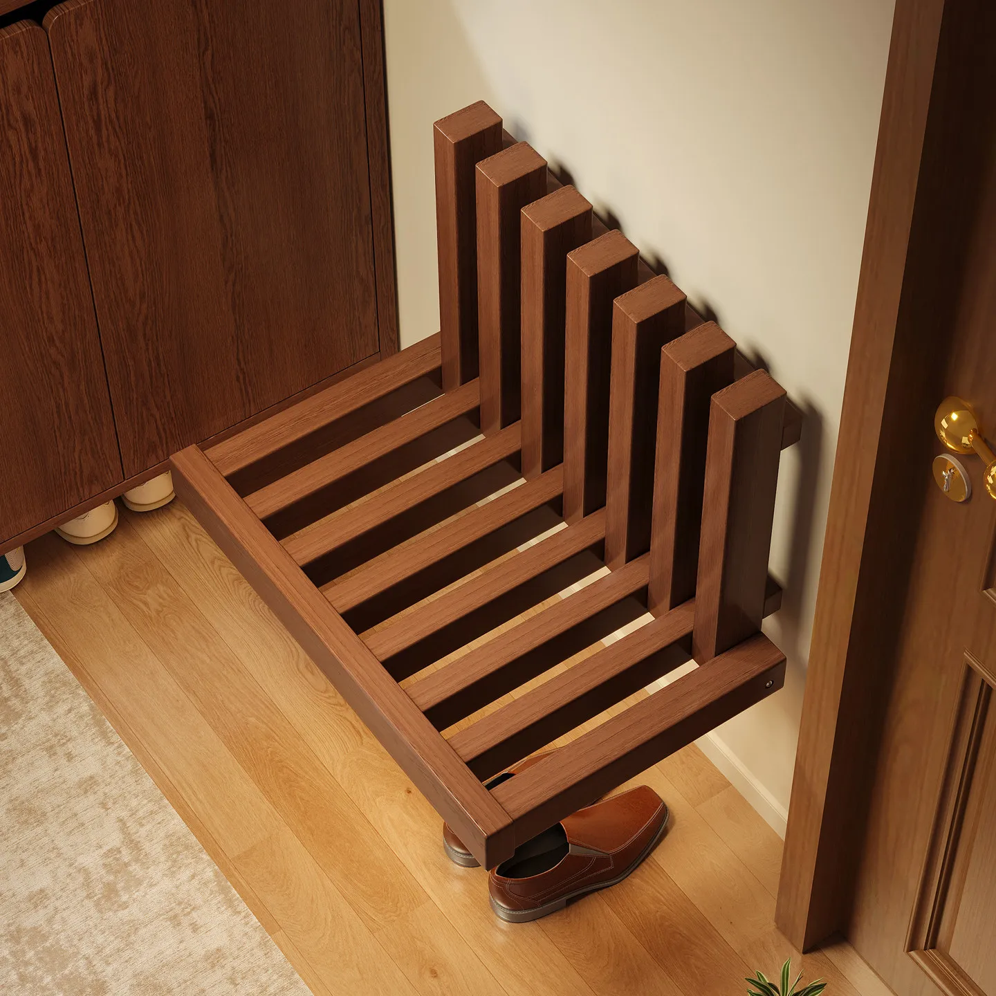 Wall-Mounted Foldable Shoe Bench, Space-Saving Narrow Entryway Stool, Concealed Sitting Seat for Home Entrance & Corridor.