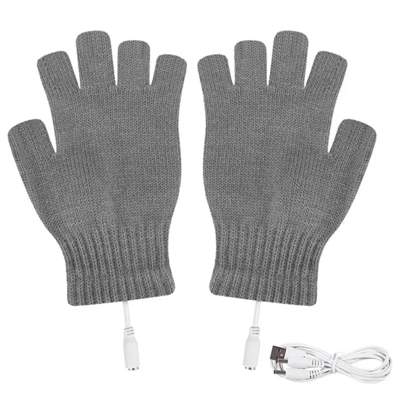 USB Heated Gloves USB Rechargeable Heating Mittens Winter Washable Half Hand Warmers Electric Thermal Gloves For Cold Weather