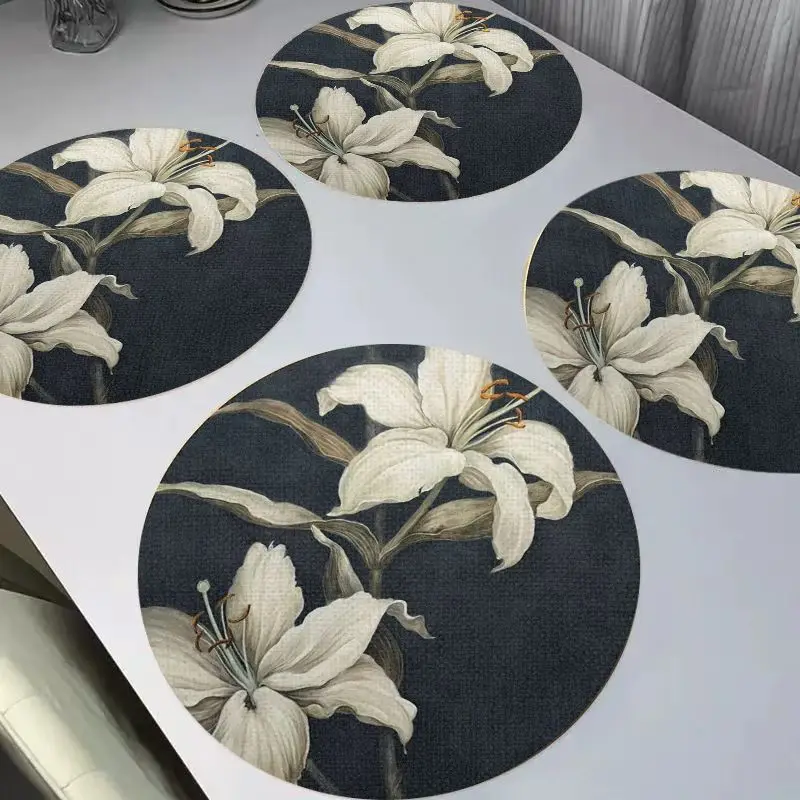 VIKAMA Fresh Blues Mandala Round Linen Placemats, Heat Resistant Wear-Resistant Washable for Dining Table Decor