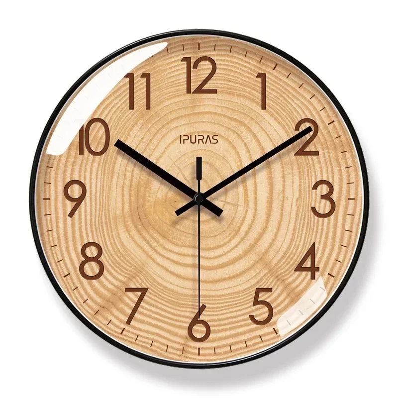 2026 New Home Fashion Wall Watch Wooden Texture Simple Wall Clock Living Room Art Clock Round Silent Sweep Second Quartz Clock