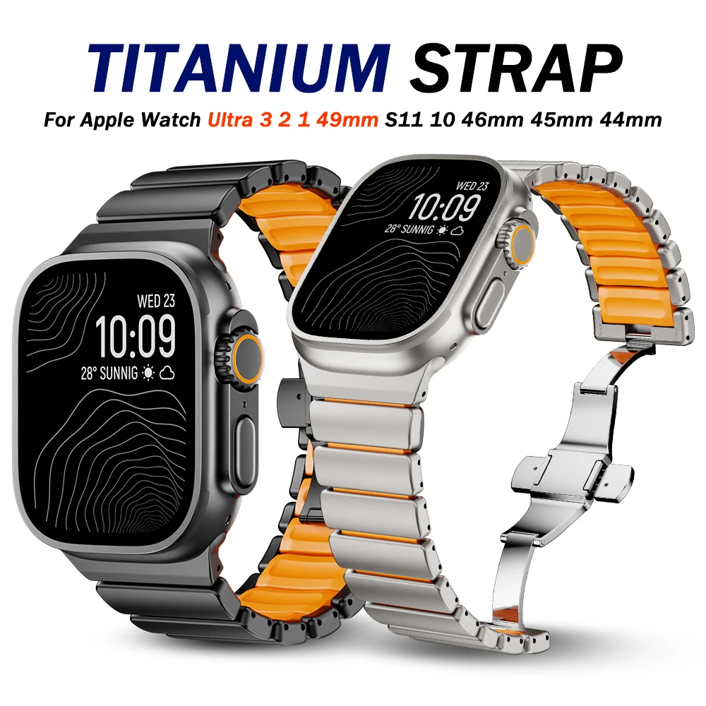 

Роскошный титановый ремешок без зазоров для Apple Watch Ultra 3 2 1 49 мм, мужской браслет для Iwatch 11 10 9 8 7 6 5 4 SE3 46 мм 44 мм 45 мм