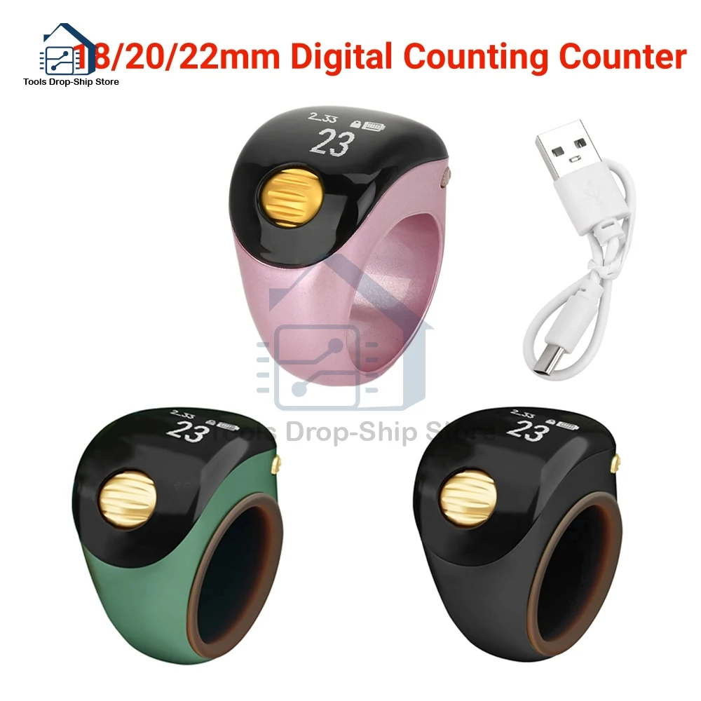 18/20/22mm Hand Press Electronic Digital Counting Counter Ethnic Style Portable Points Rechargeable Ring Ring Idea Tally Counter