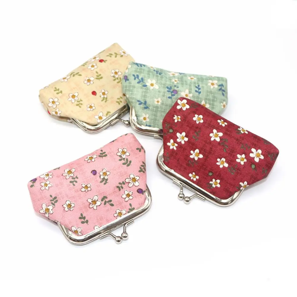 Bright Colored Flower Print Women Hasp Purse Retro Money Clip Coin Purse Clutch Bag Small Wallet