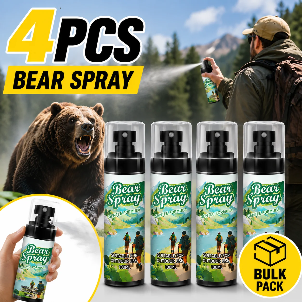Portable Bear Repellent Spray Outdoor Animal Deterrent Camping Hiking Protection Pepper Essential Oil Dog Repeller Safety Tool
