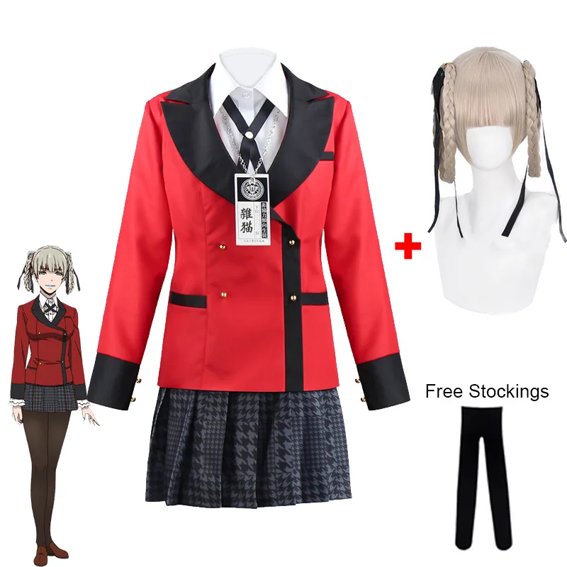 Halloween Momobami Kirari Cosplay Costume And Wig Compulsive Gambler Schoolgirl School Uniform Carnival Girls' JK Uniform Skirts