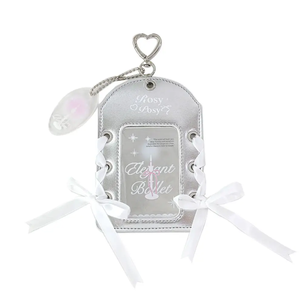 Korean Style Balletcore Idol Photocard Holder with Keychain Pendant Protective Case Ribbon Bow Bus Card Holder Card Holder