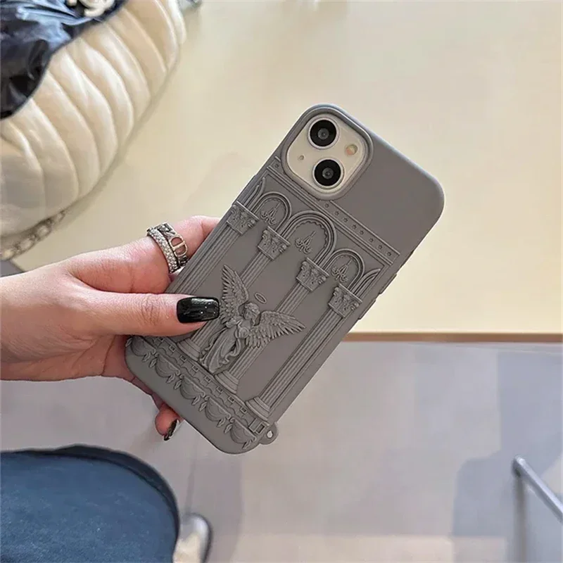 Classical Art Angel Statue 3D Phone Case for IPhone16 15 14 13 12 11 Pro Max Retro Girl Soft Silicone Anti-drop Shockproof Cover