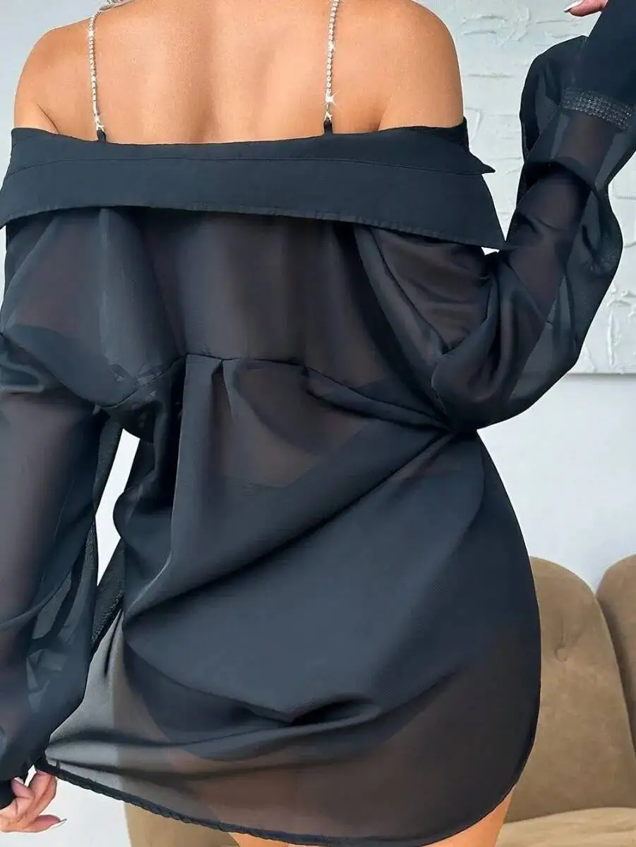 حار شفاف عاطفي مثير قميص النوم حجم كبير المرأة فستان موحد شاش شفاف فستان بأكمام طويلة سحر NTZB #2