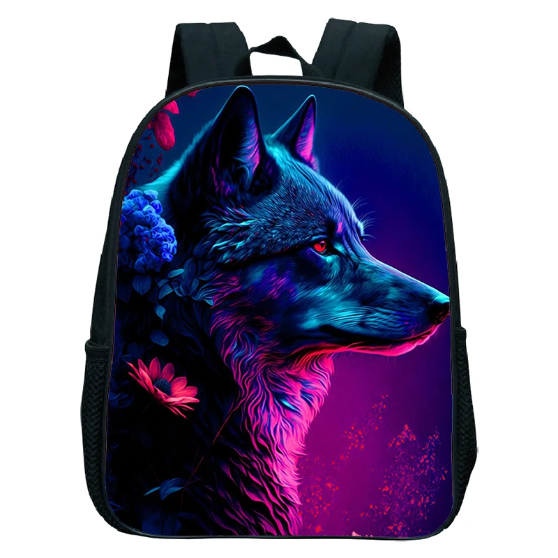 Bunte Wolf 3D-Druck Schult asche Kindergarten Rucksack für Jungen Mädchen Kinder Yin Yang Wolf Bücher tasche Kinder täglich Rucksack Minit aschen