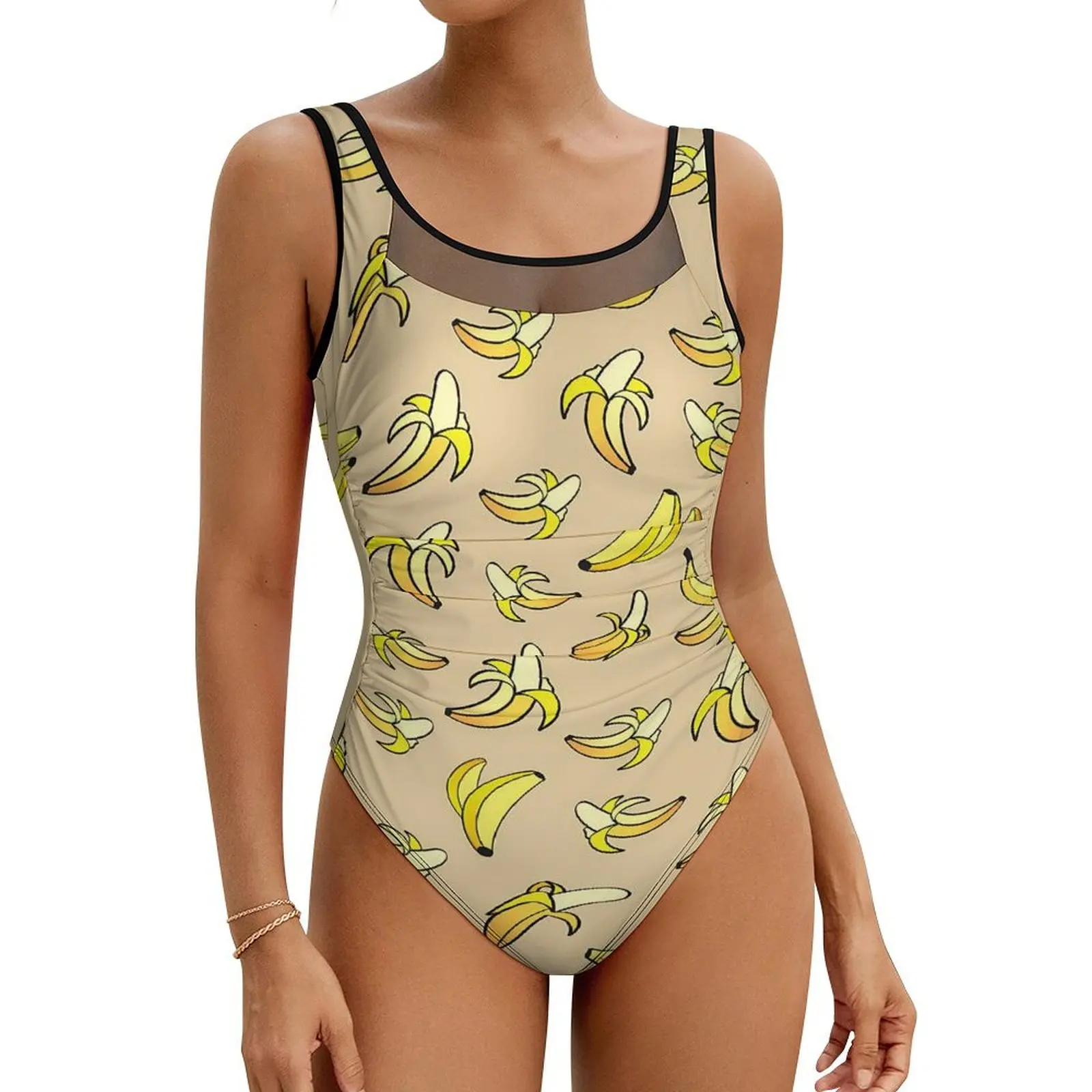 

Yellow Banana Swimsuit Sexy Fruits Print Woman Swimwear One Piece Aesthetic Swimsuits Beach Push Up Hollow Out Beachwear