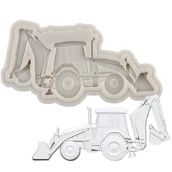 3D Excavator Silicone Mold Tractor DIY Baby Birthday Fondant Cake Decorating Tools Candy Resin Clay Chocolate Gumpaste Moulds