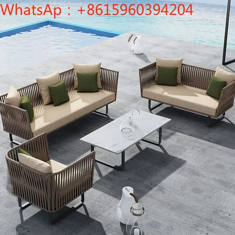 Custom outdoor sofa: Nordic Nordic courtyard garden leisure rattan chair, outdoor open-air balcony double booth rattan sofa