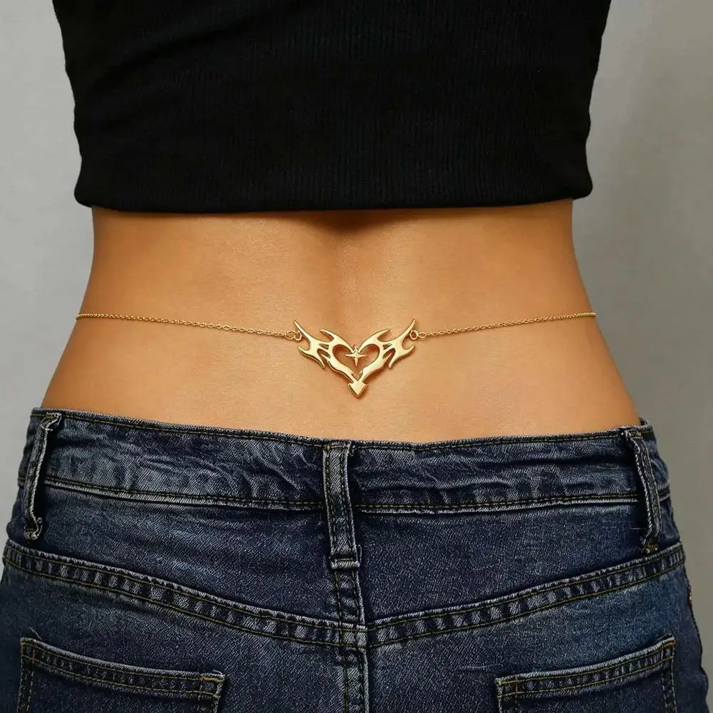 Waist Chain Sexy Metal Thorn Heart Waist Chain Gothic Heart Flame Waist Chain Body Chain For Beach Bikini Party Outfit Jewelry