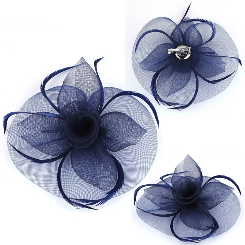 Pince à cheveux en dentelle faite à la main pour femmes, nœud Fascinator, vêtements de sauna, mini chapeau en plumes, accessoire de fête de mariage, course, 5 couleurs