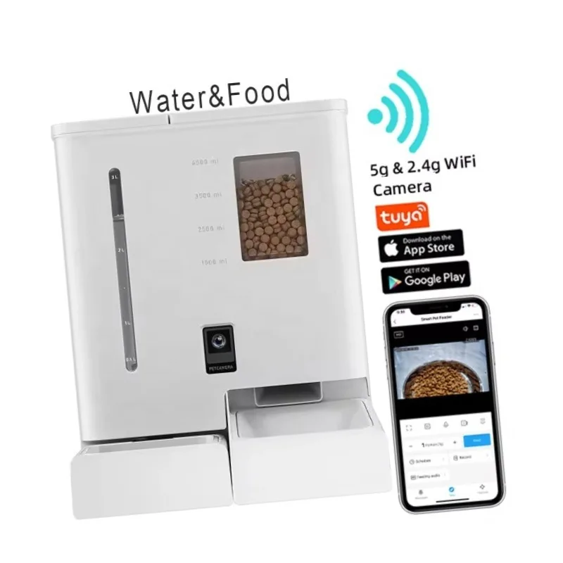 

Cat Automatic Feeder 2 in 1 Pet Food and Water Fountain Wifi APP Control Smart Pet Feeder with Camera