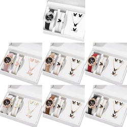 M2EA 6pcs Fashion Butterfly Jewelry Set Luxury Watch Rings Necklace Earrings Bracelet