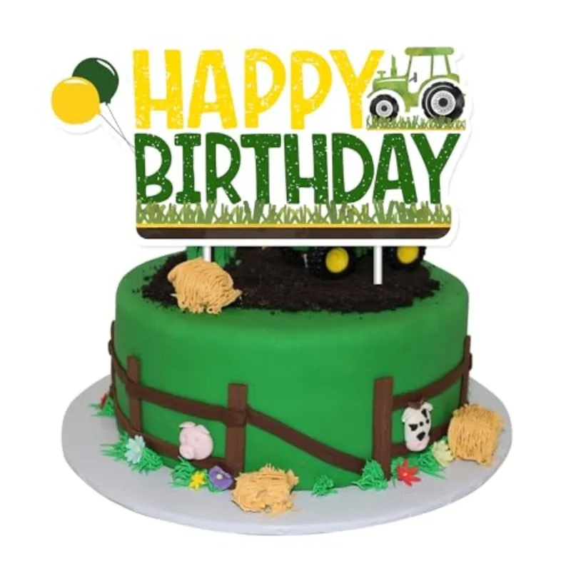 Farm Tractor Themed Happy Birthday Cake Topper Cake Decor for Kids Birthday Party Boy Girl Farm Themed Party Car Party Supplies