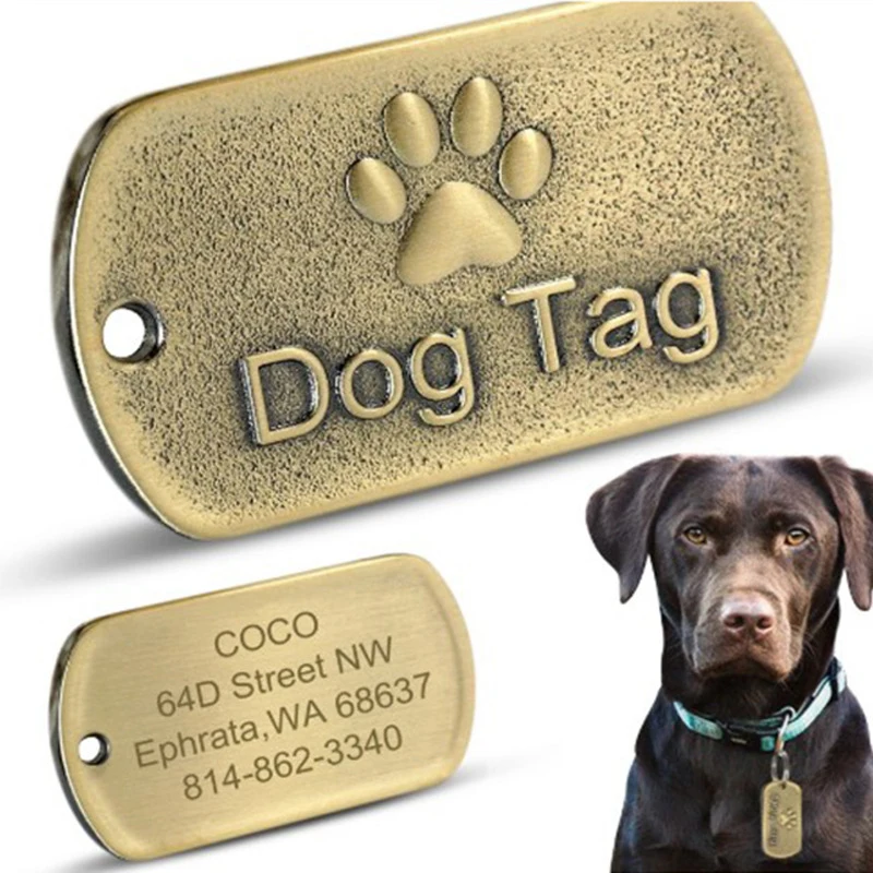 

Retro Alloy Pet Identity Card Brass Palm Print Dog Tag Collar Pendant Anti-lost Identity Nameplate Custom Name Pet Supplies