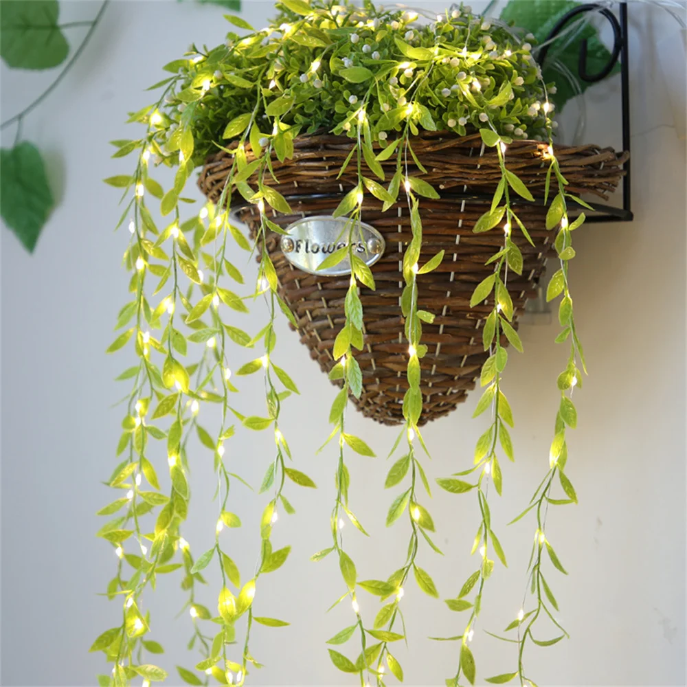 LED Artificial Ivy Willow Vine Lights String Green Leaf Ivy Vine Fairy Light USB/Battery Operated Garland Hanging Plant Lighting