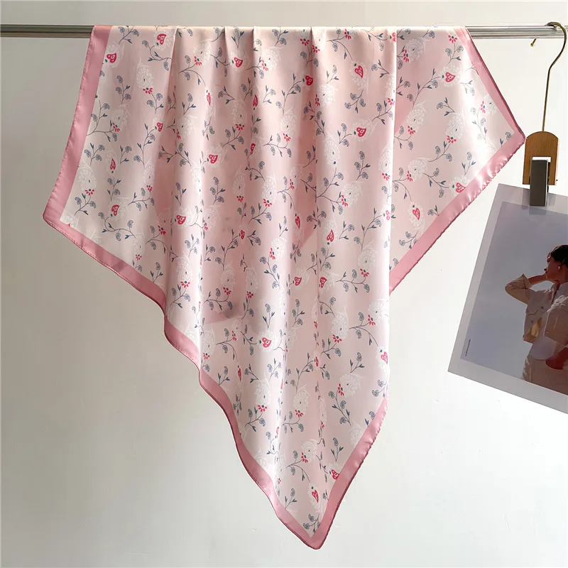 70*70cm Women's Heart Flower Letter Scarf Color Block Satin Square 2025 New Fashion Accessory for Daily Style
