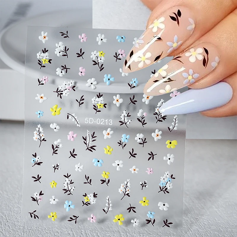 Bloem Cartoon Nail Art Stickers Zelfklevende Diy Schattige 5d Reliëfs Strik Konijn Patroon Manicure Schuifregelaar Decoratie Stickers