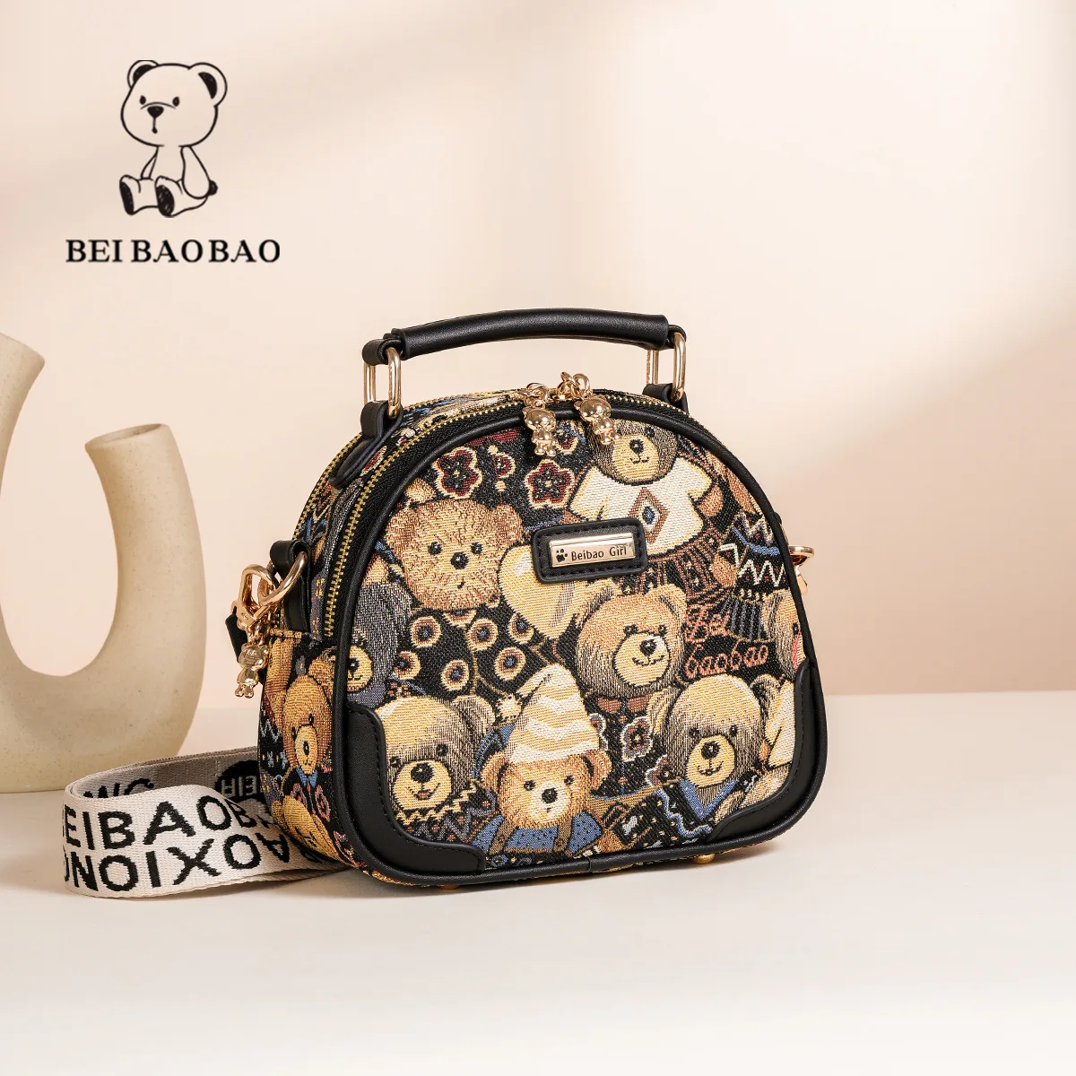 Beibao Summer New Product Single Shoulder Crossbody Bag Cartoon Bag Women\'s Canvas Bag Ins Style Small Round Bag Bolso de mujer