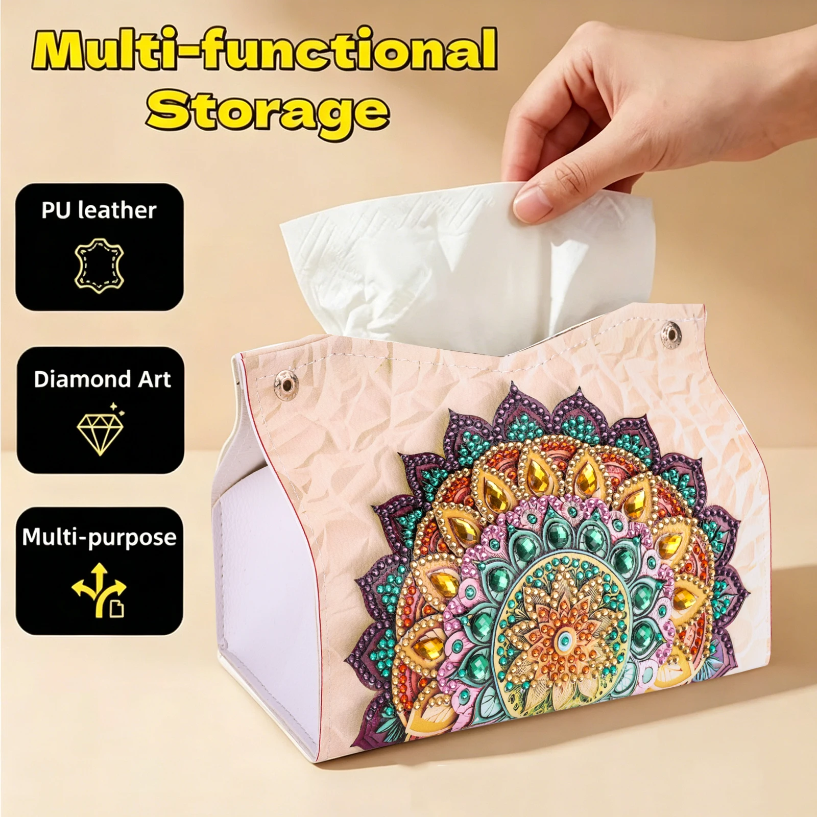 

DIY PU Diamond Painting Tissue Box Kits for Adults Living Room Decorative Rhinestone Tissue Box Wear-resistant Stain-resistant