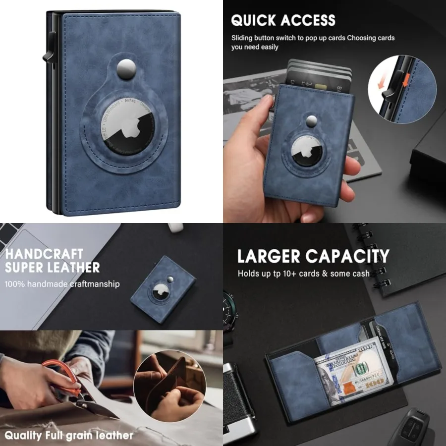 

AirTag Wallet Genuine Leather Air Tag Wallet RFID Technology Credit Card Holder with Minimalist Wallet for Men for Apple AirTag