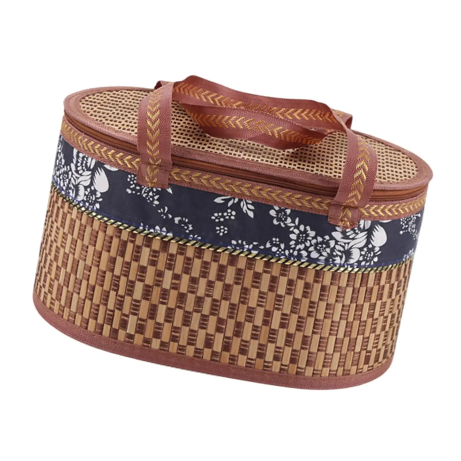 Foldable Woven Food Storage Basket Multifunctional for Flowers with Cover