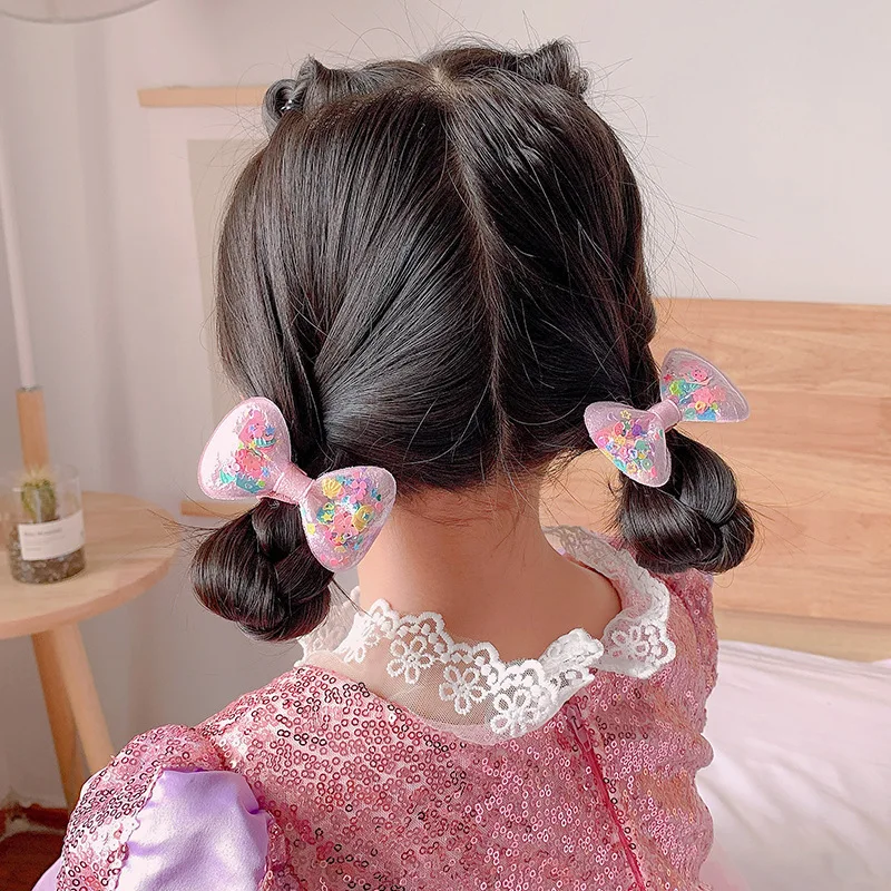 2PCS New Quicksand Bow Girls Kids Elastic Hair Bands Children Cute Hair Ties Princess Hair Accessories Baby Headwear