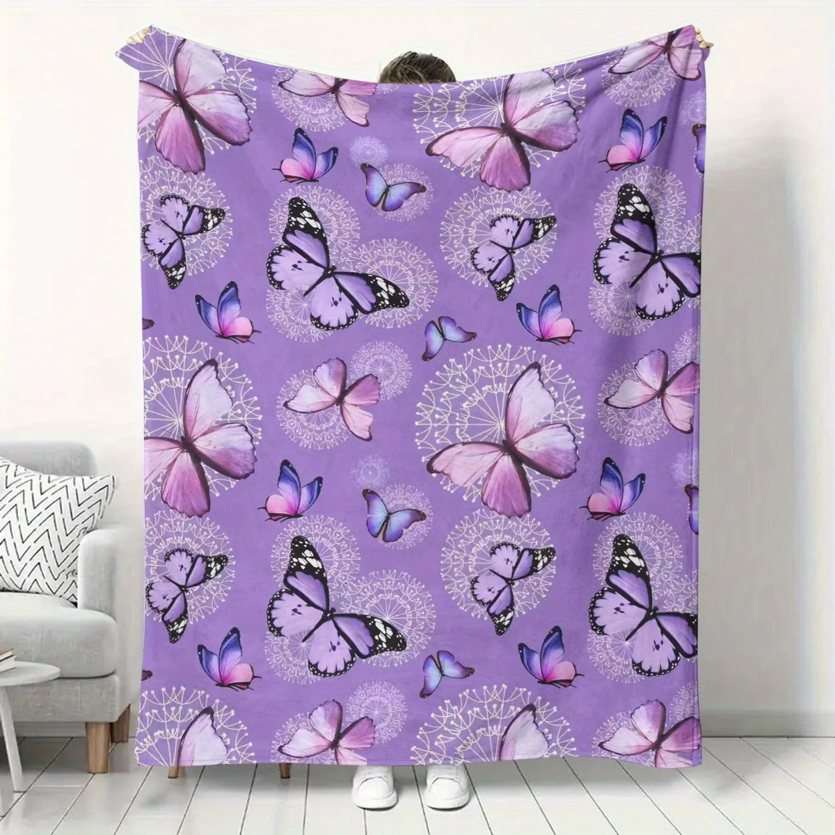 A Butterfly Flannel Blanket, 3D Digital Print Throw, Nap Blanket, Air-conditioning Blanket, and Office Sofa Blanket. Suitable fo