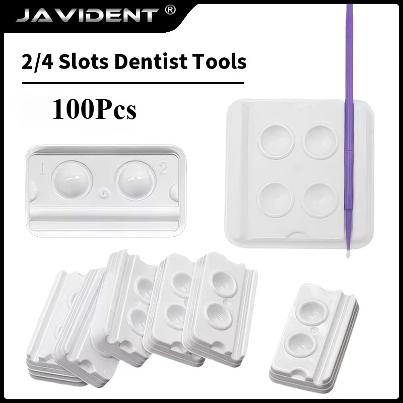 100pcs Dental Mixing Well 2/4 Holes Disposable Plastic Mixing Trays for Mixing Materials Pigment Cups Dentistry Plate Supplies