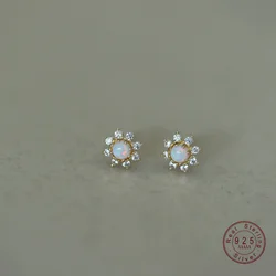 925 Sterling Silver Plating 14K Gold Imitation Opal Stone Zircon Geometric Earrings for Women Fashion High-quality Jewelry Gifts