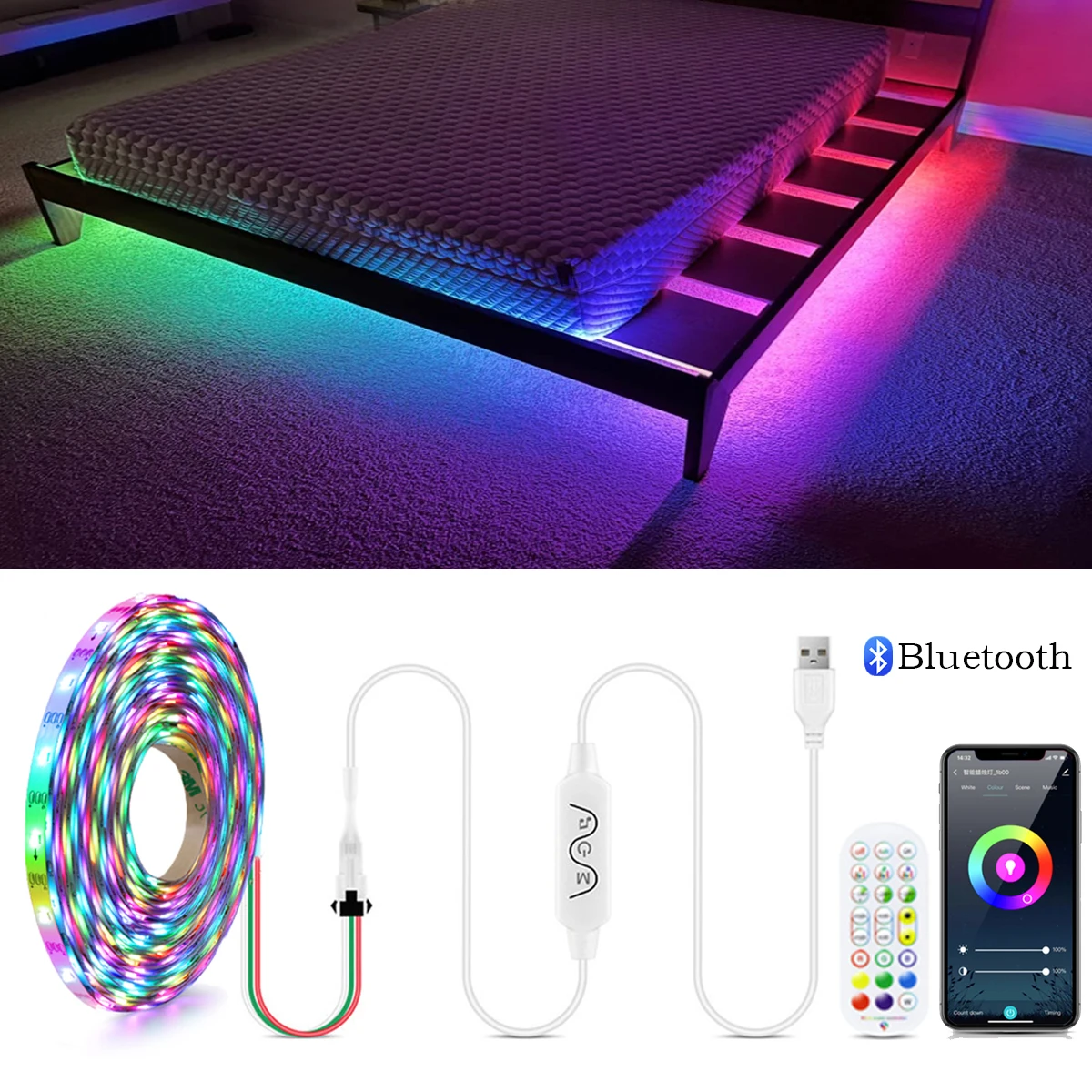 

Smart LED Strip Lights WS2812B RGBIC USB 5V Individually Addressable Neon Tape for Car Game Room Ambient Dream Color Pixel Light